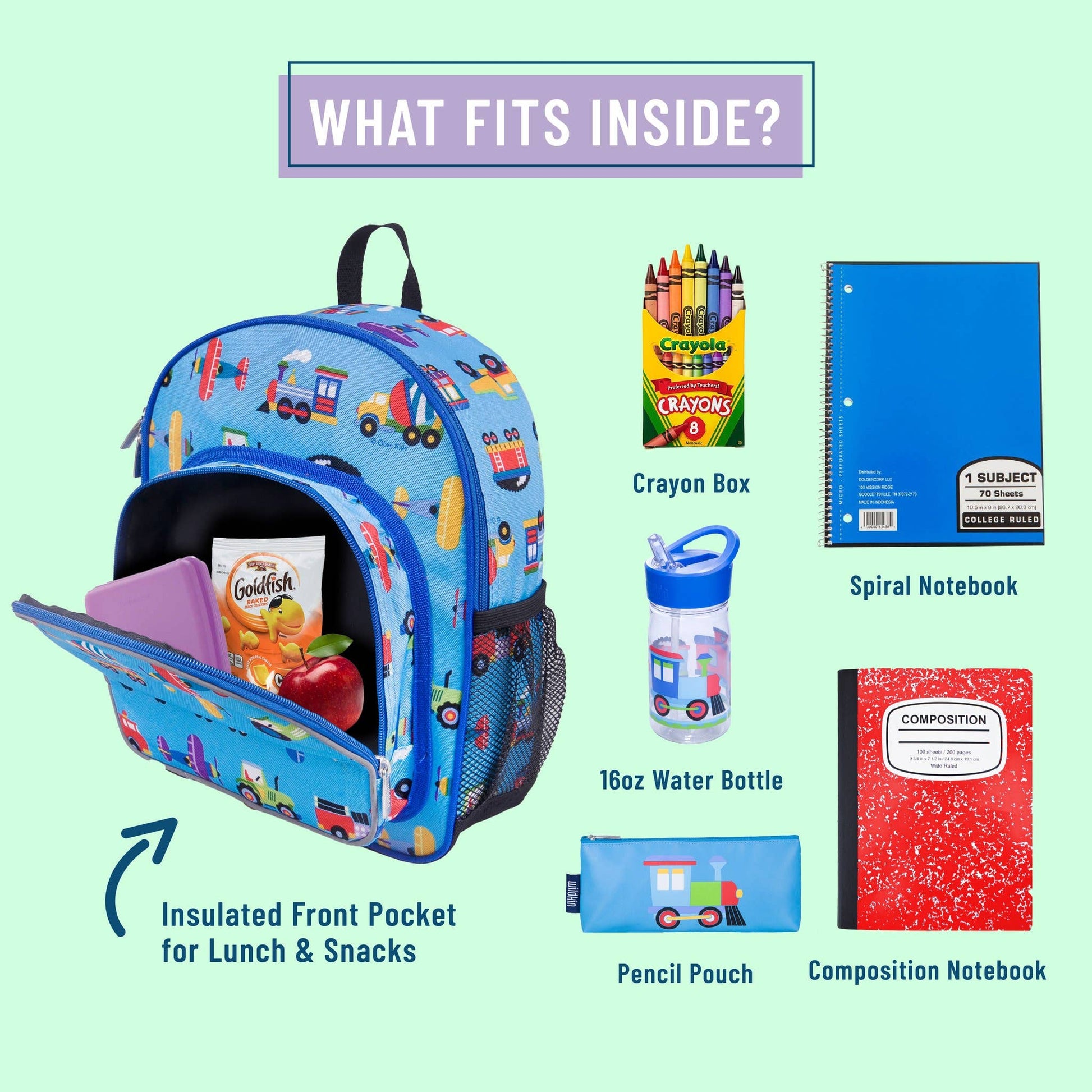 Trains Planes and Trucks Backpack - 12 Inch