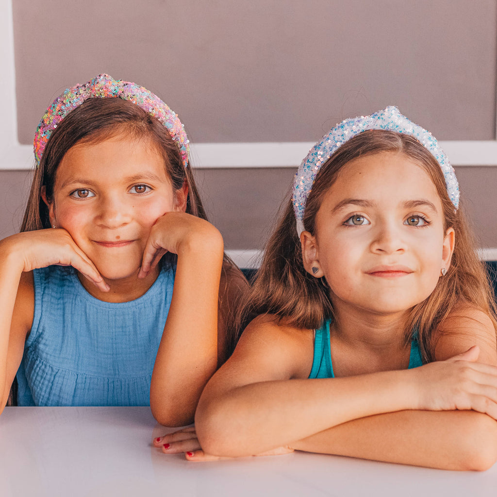 Kids Sequin Knot Headband | Purple or Rainbow