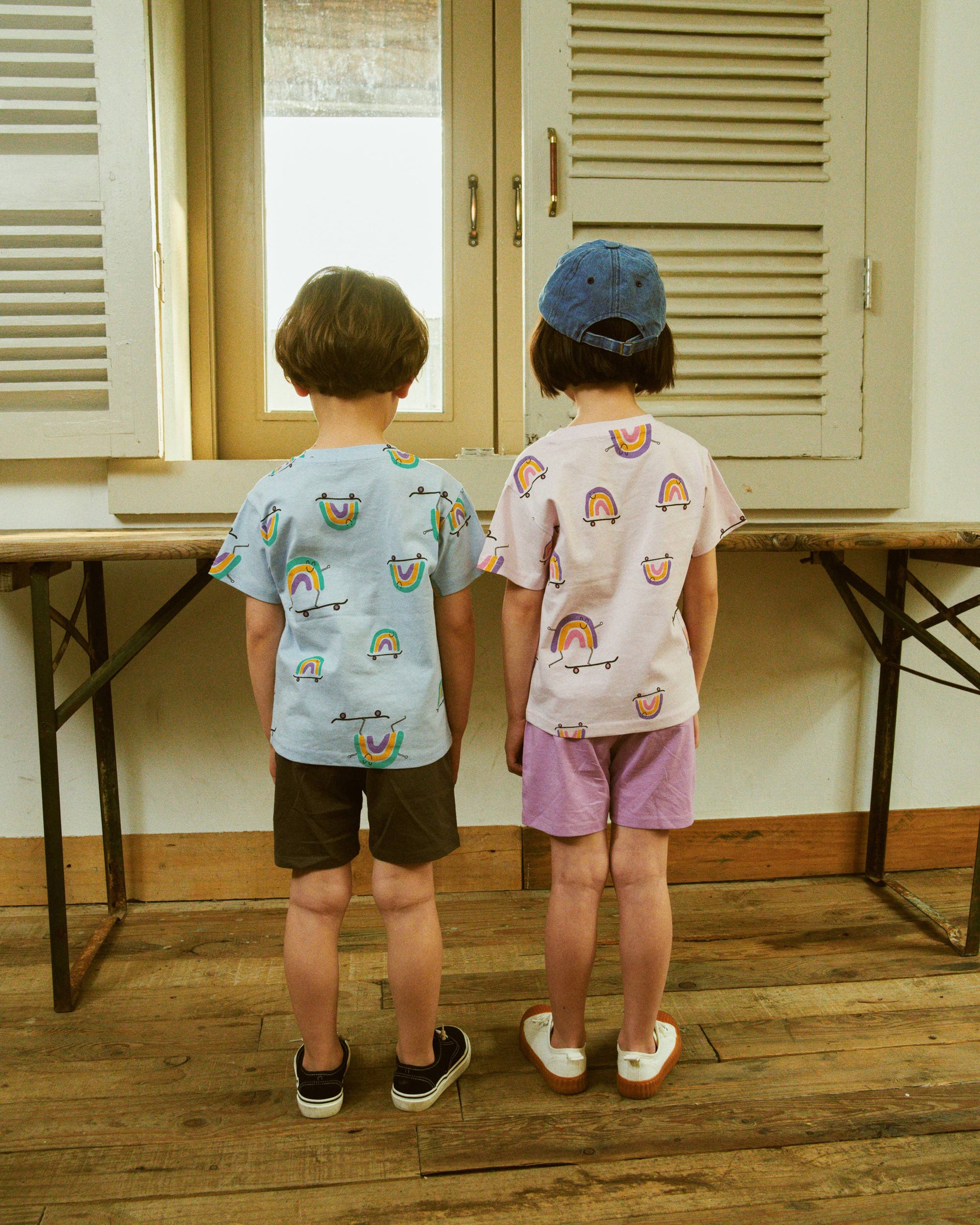 Rainbow Print T-Shirt & Solid Shorts Set