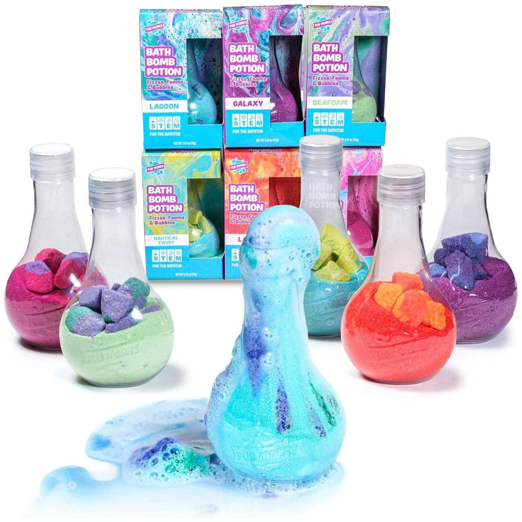 nautical themed kids bath potion with swirling blue foam and sensory bath play