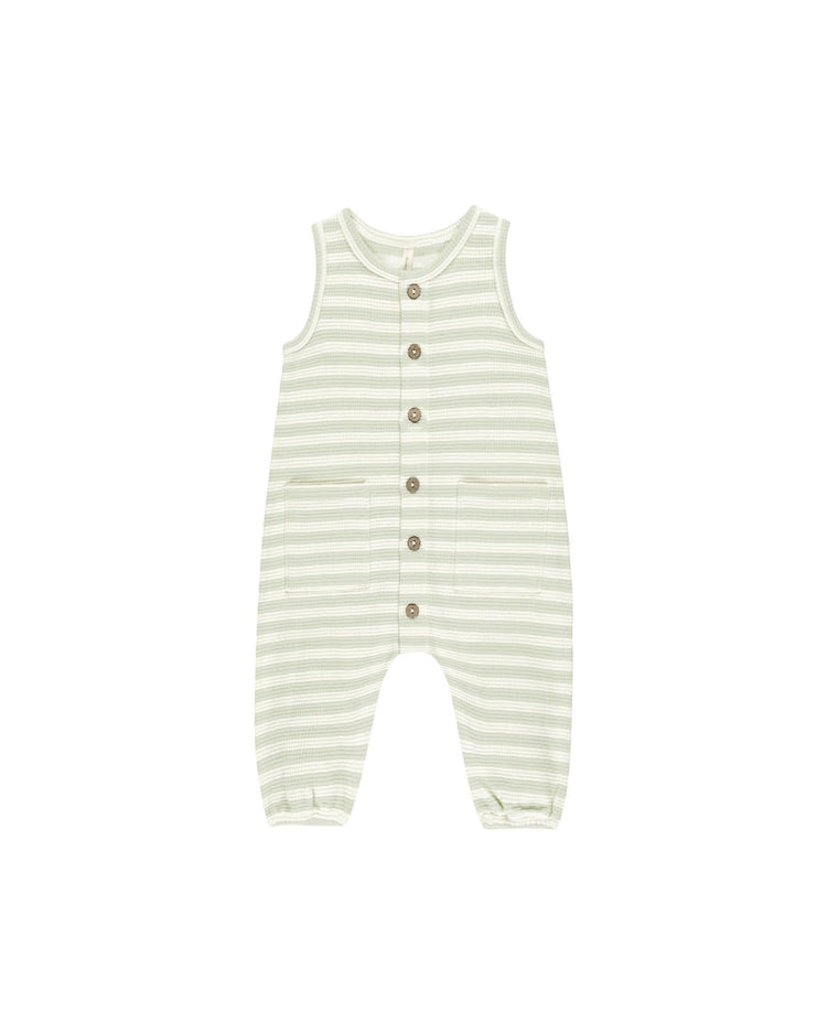 Waffle Jumpsuit - Mint Stripe