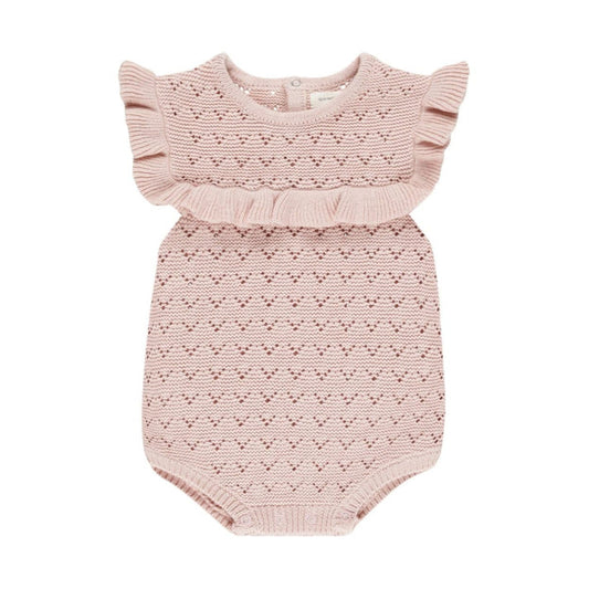 Pointelle Ruffle Romper - Bubblegum