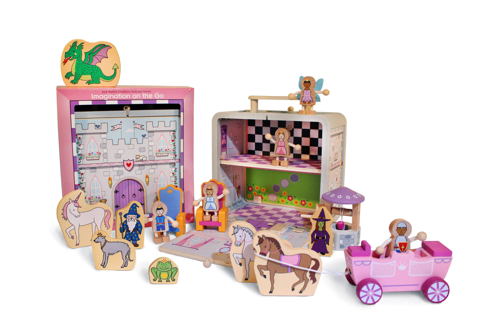 wooden princess castle suitcase travel toy for kids